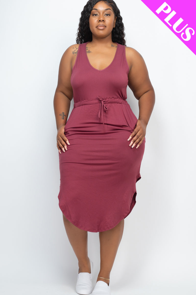 PLUS SIZE DRAWSTRING SLEEVELESS MIDI DRESS (CAPELLA)-8