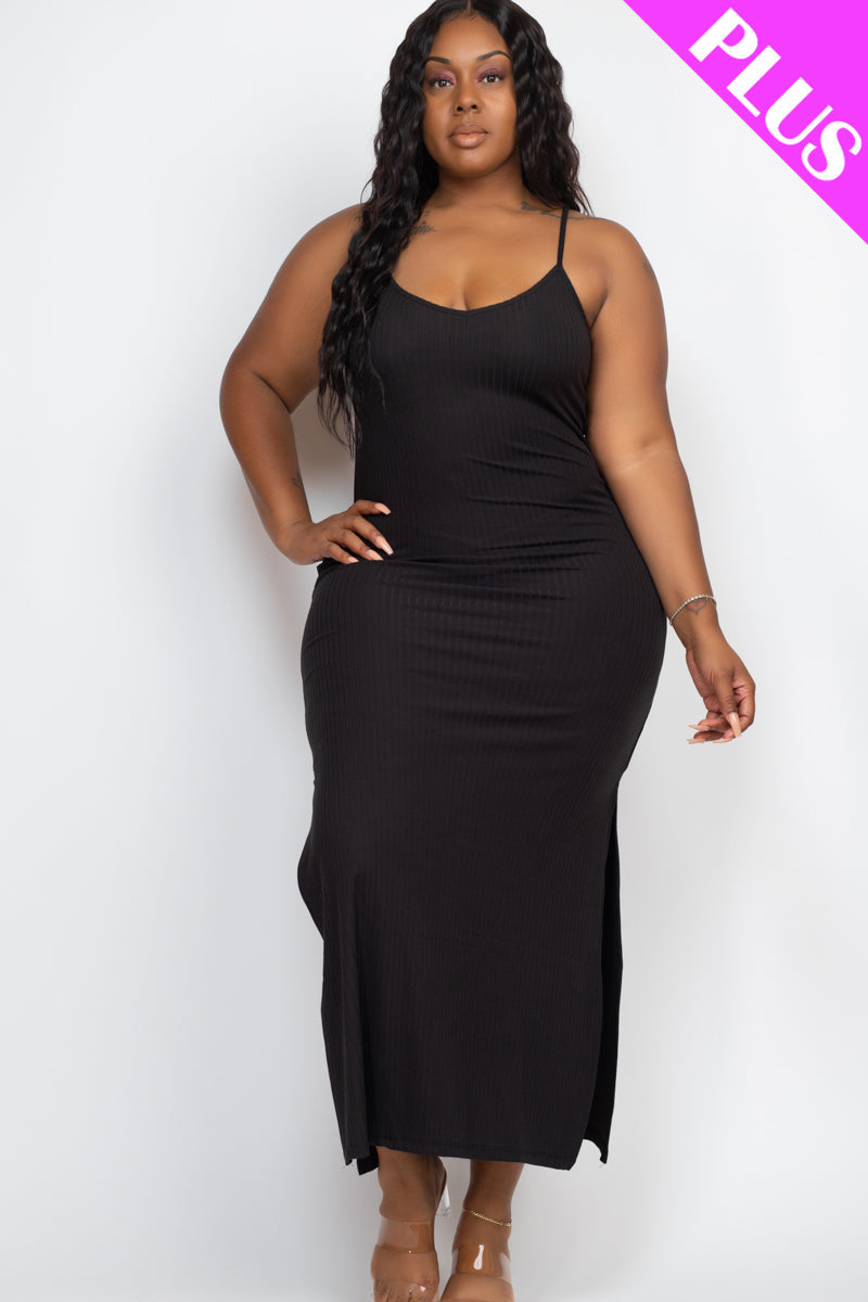 PLUS SIZE Ribbed Side Slit Long Cami Dress (CAPELLA)-5