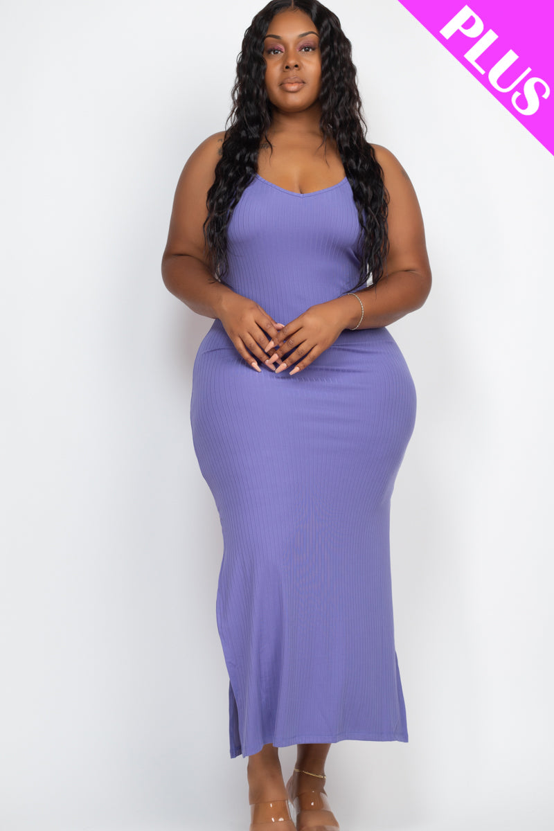 PLUS SIZE Ribbed Side Slit Long Cami Dress (CAPELLA)-6