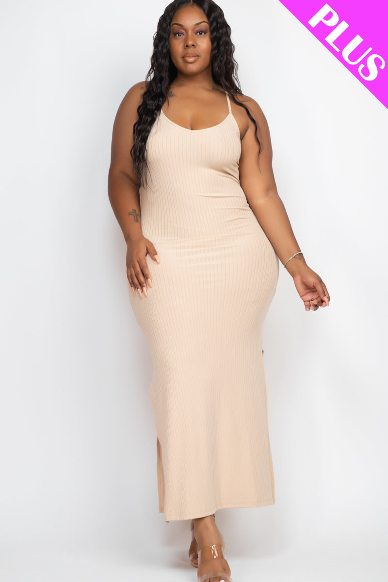 PLUS SIZE Ribbed Side Slit Long Cami Dress (CAPELLA)-8