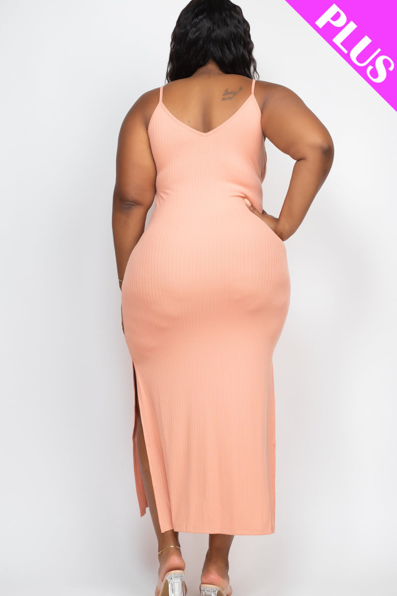 PLUS SIZE Ribbed Side Slit Long Cami Dress (CAPELLA)-2