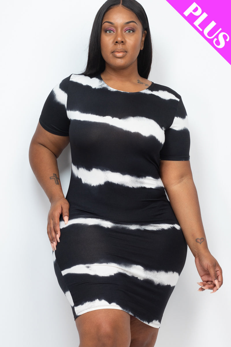 Plus Size Tie-dye Print Bodycon Dress (CAPELLA)-5