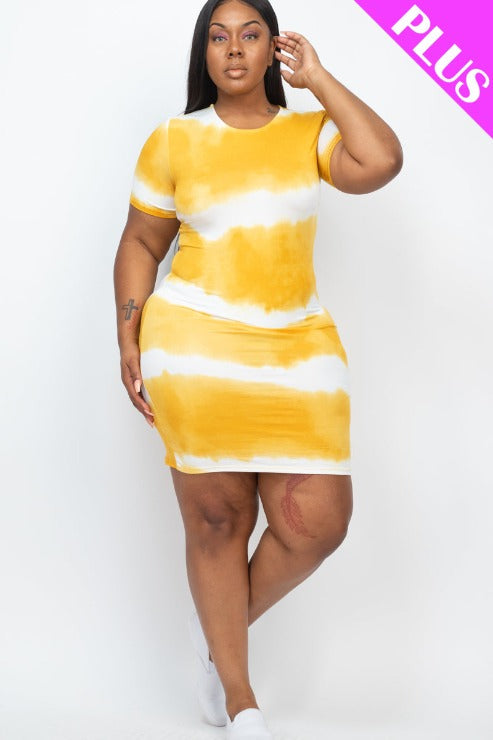 Plus Size Tie-dye Print Bodycon Dress (CAPELLA)-4