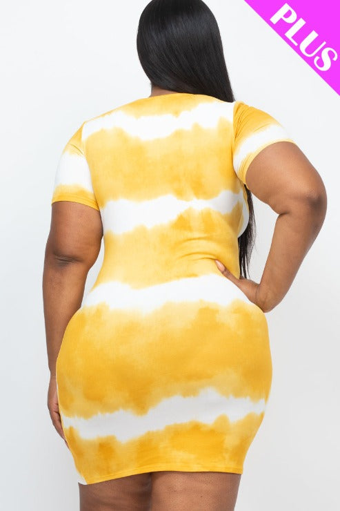 Plus Size Tie-dye Print Bodycon Dress (CAPELLA)-2