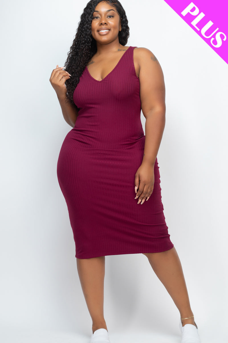 Plus Size Ribbed Sleeveless Bodycon Dress (CAPELLA)-5