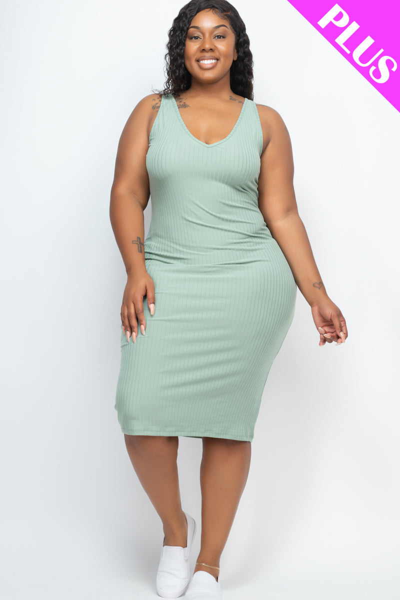 Plus Size Ribbed Sleeveless Bodycon Dress (CAPELLA)-7