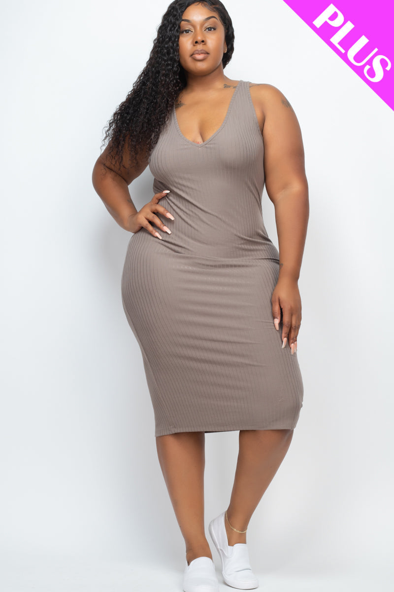 Plus Size Ribbed Sleeveless Bodycon Dress (CAPELLA)-10