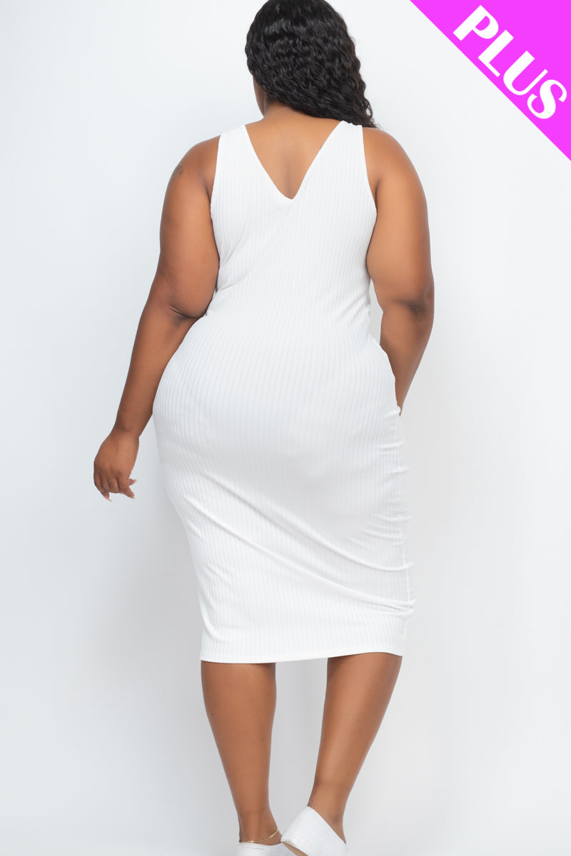 Plus Size Ribbed Sleeveless Bodycon Dress (CAPELLA)-2
