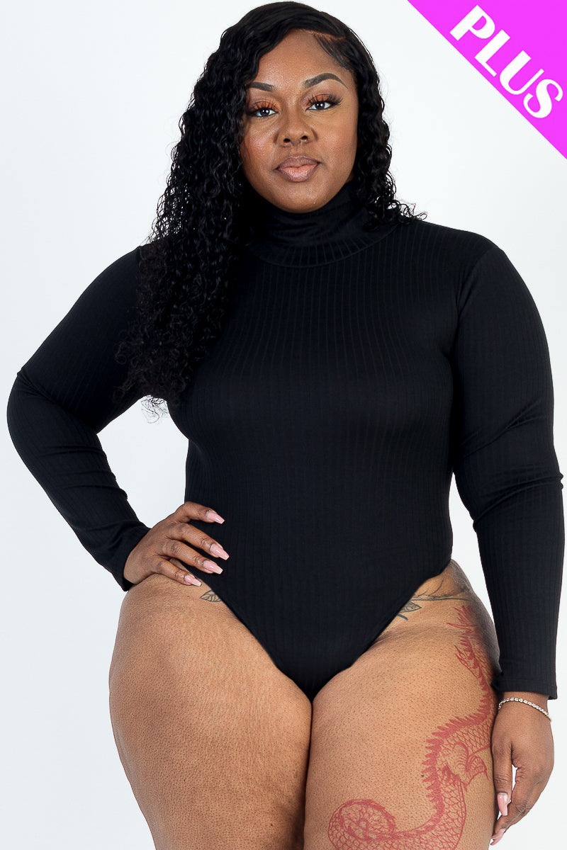 Plus Size Ribbed Turtle Neck Long Sleeve Bodysuit (CAPELLA)-5