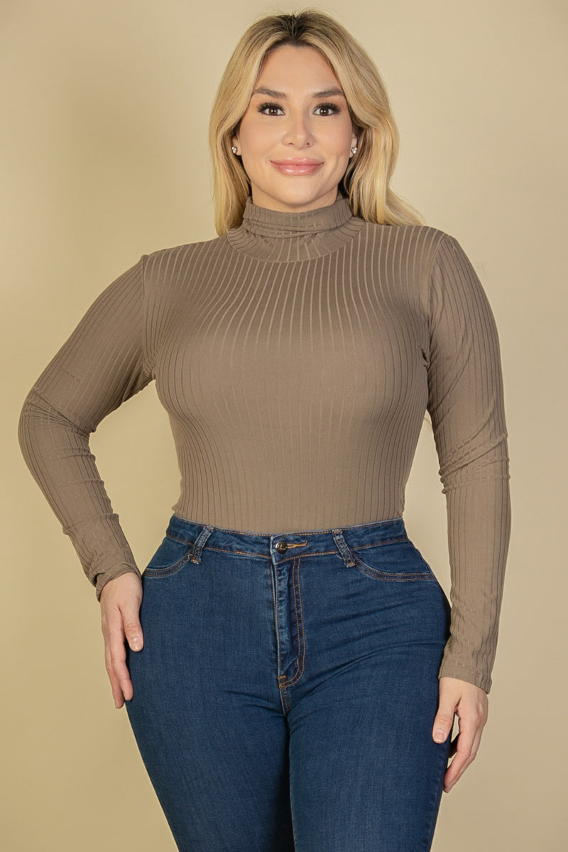 Plus Size Ribbed Turtle Neck Long Sleeve Bodysuit (CAPELLA)-10