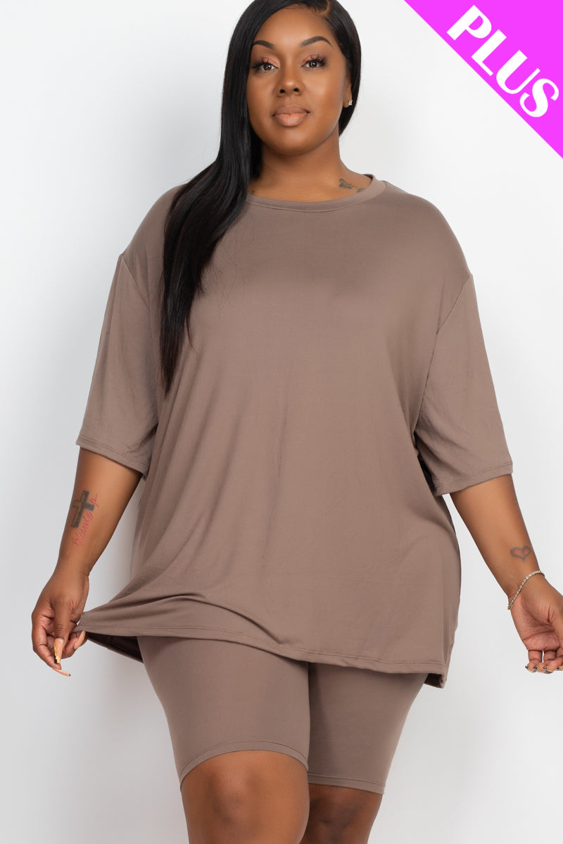 Plus Size Loose Fit Top&Biker Shorts Set (CAPELLA)-9