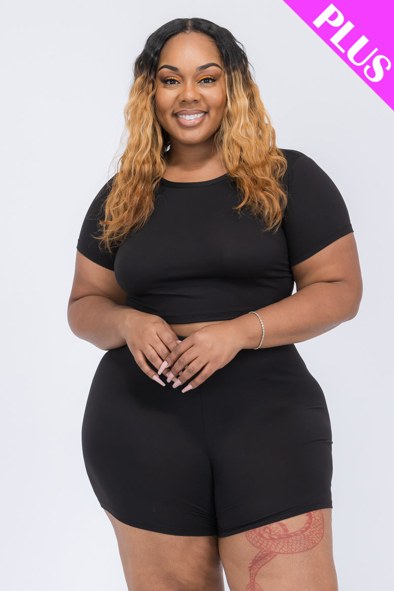 Plus Size Short Sleeve Crop Top & Shorts Set (CAPELLA)-5