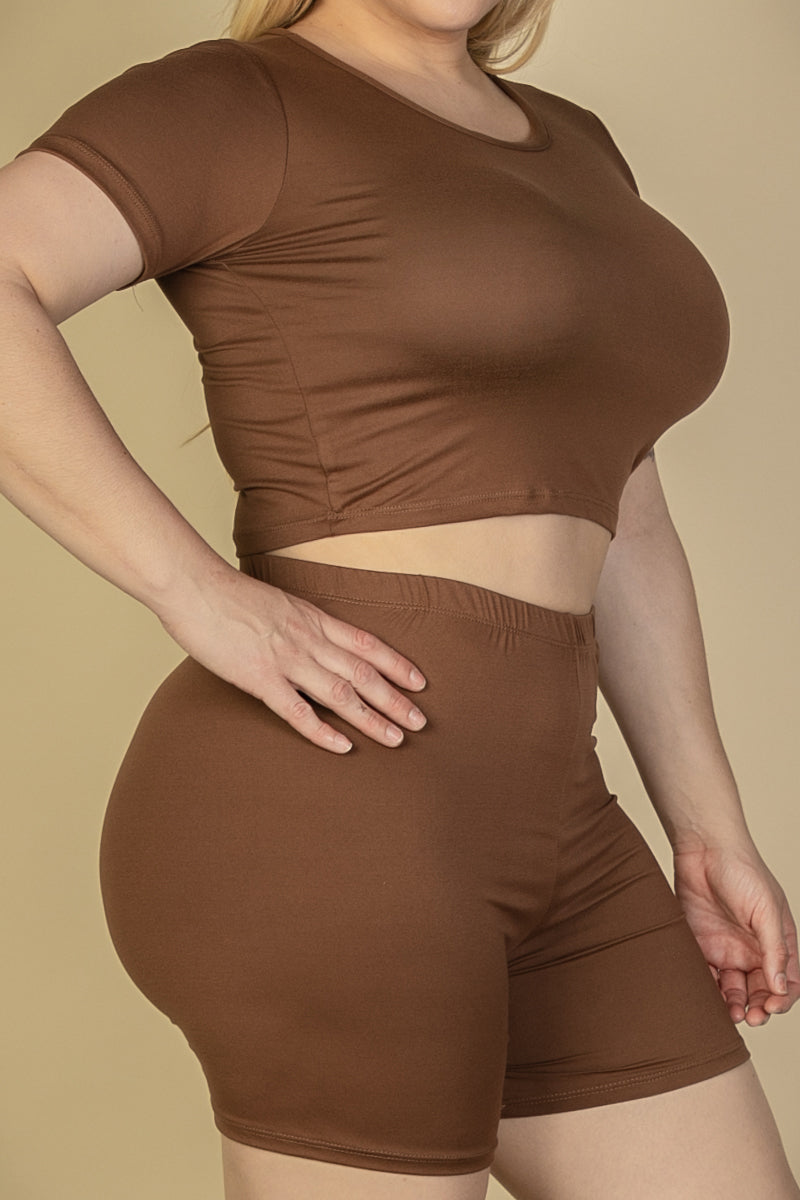 Plus Size Short Sleeve Crop Top & Shorts Set (CAPELLA)-3