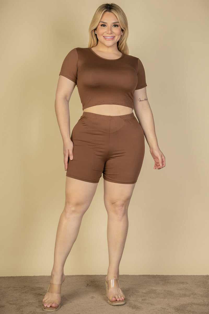 Plus Size Short Sleeve Crop Top & Shorts Set (CAPELLA)-4