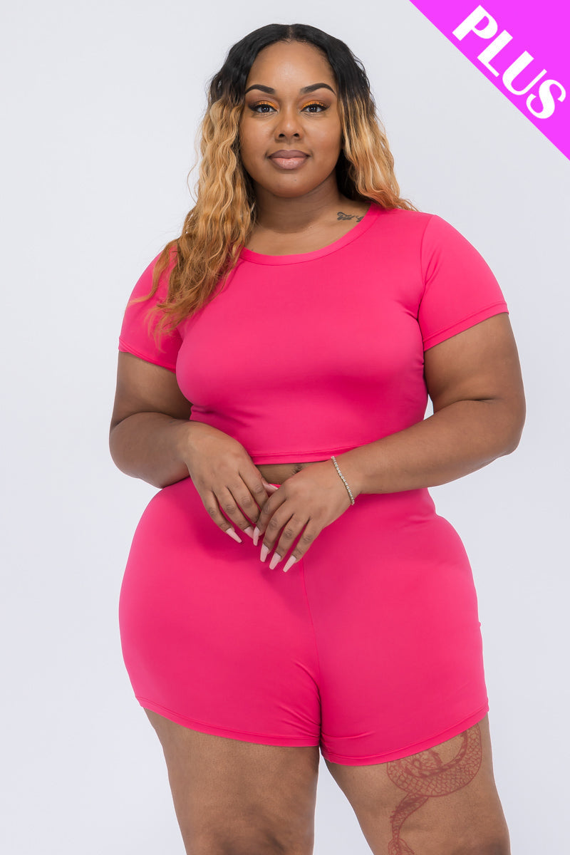 Plus Size Short Sleeve Crop Top & Shorts Set (CAPELLA)-6