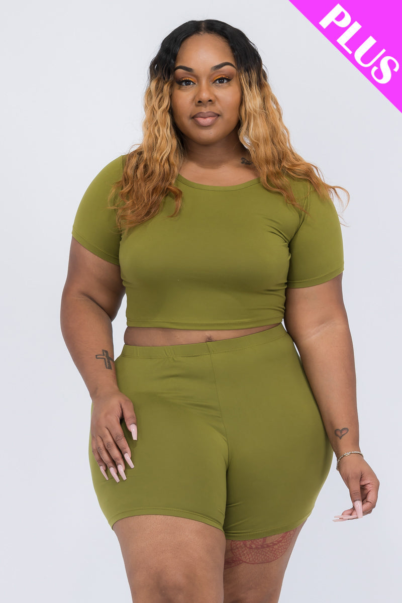 Plus Size Short Sleeve Crop Top & Shorts Set (CAPELLA)-8