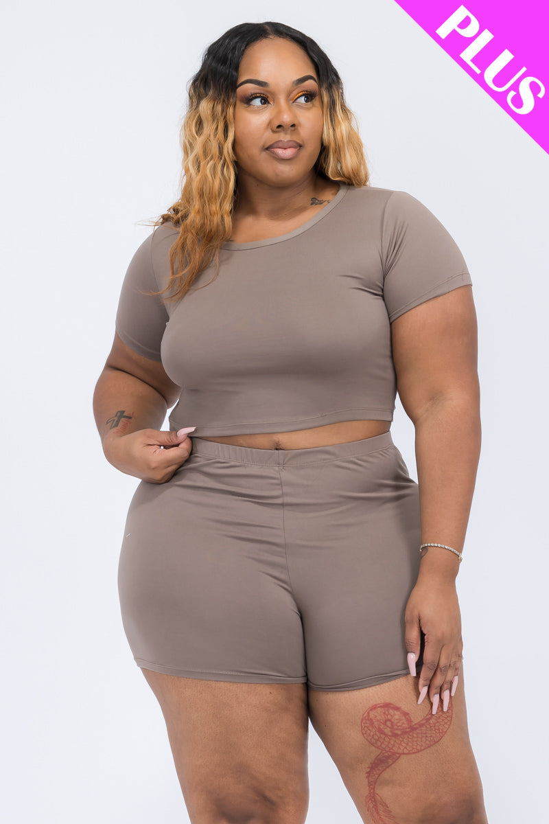 Plus Size Short Sleeve Crop Top & Shorts Set (CAPELLA)-11