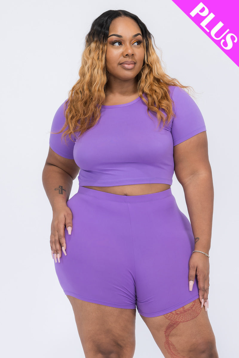 Plus Size Short Sleeve Crop Top & Shorts Set (CAPELLA)-12