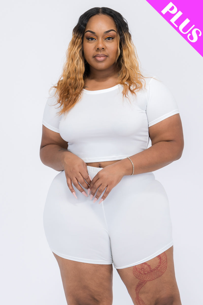 Plus Size Short Sleeve Crop Top & Shorts Set (CAPELLA)-13