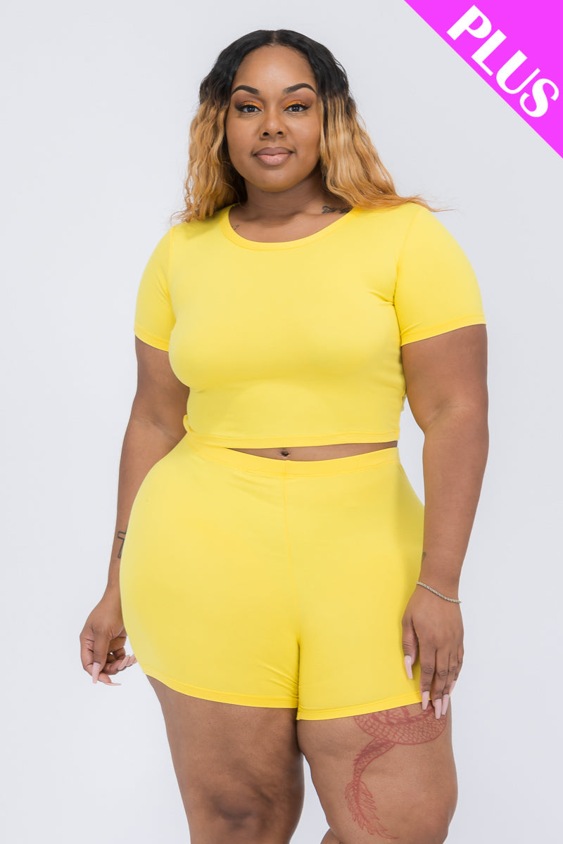Plus Size Short Sleeve Crop Top & Shorts Set (CAPELLA)-14