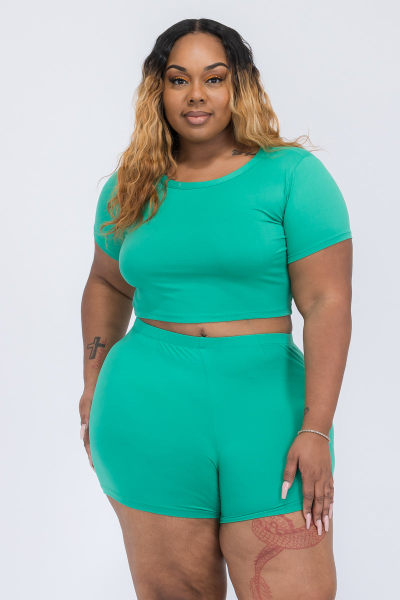 Plus Size Short Sleeve Crop Top & Shorts Set (CAPELLA)-7