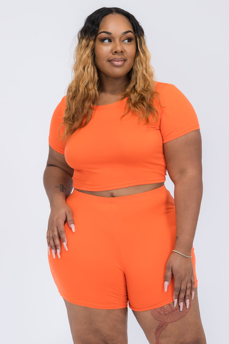Plus Size Short Sleeve Crop Top & Shorts Set (CAPELLA)-9