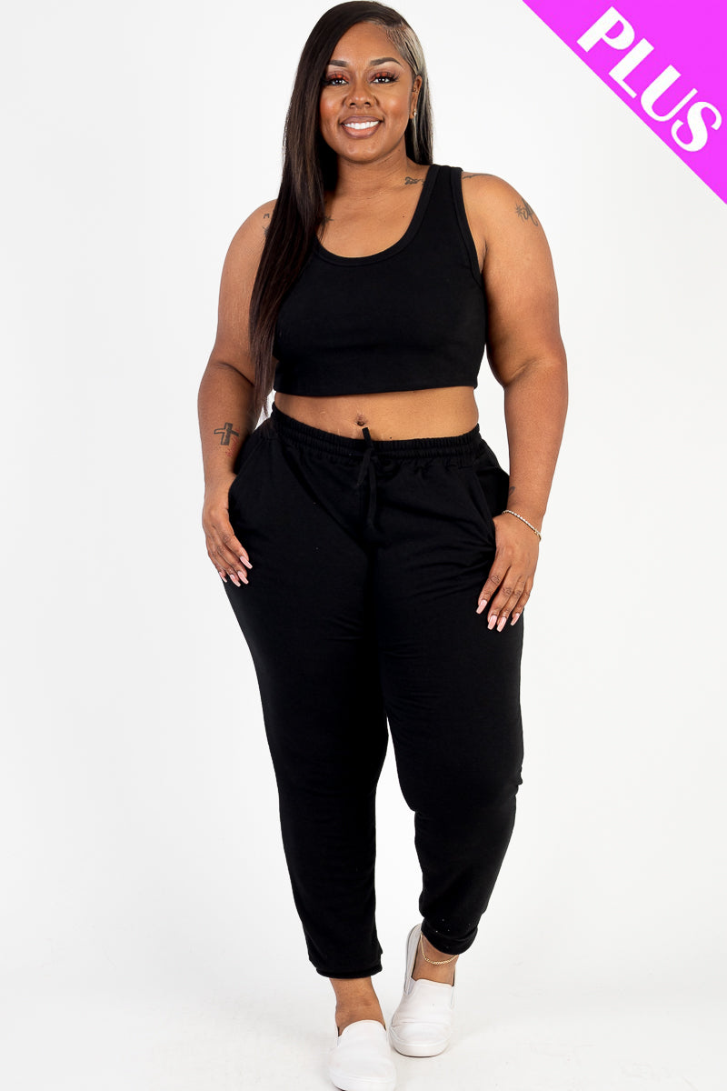 Plus Size French Terry Cropped Tank Top & Joggers Set (CAPELLA)-6