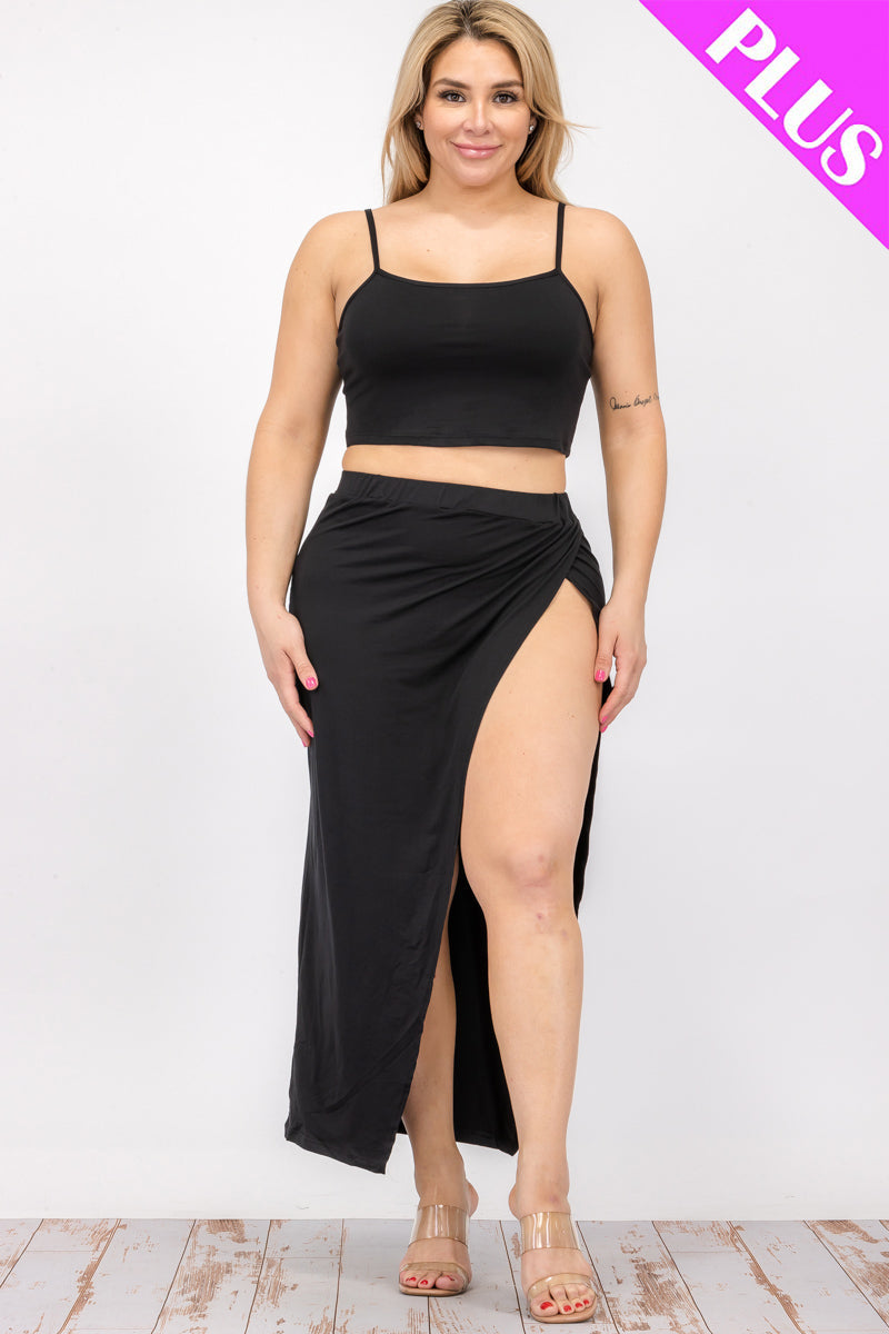 Plus Size Crop Cami & Split Thigh Maxi Skirt Set (CAPELLA)-5