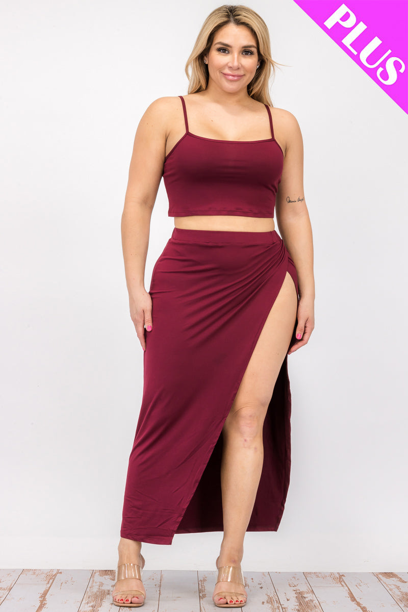 Plus Size Crop Cami & Split Thigh Maxi Skirt Set (CAPELLA)-6