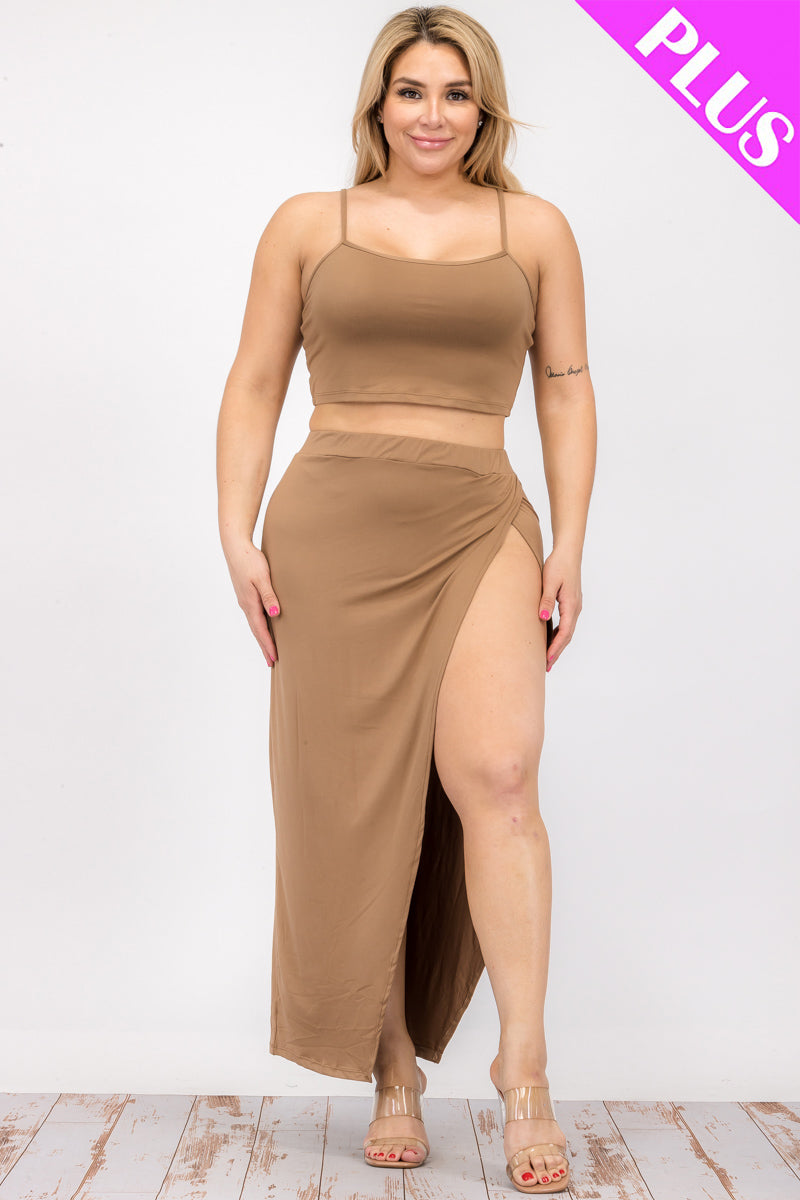 Plus Size Crop Cami & Split Thigh Maxi Skirt Set (CAPELLA)-7