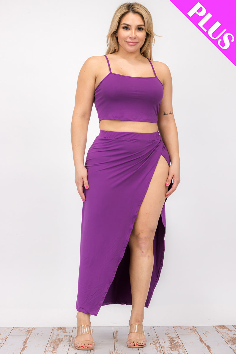 Plus Size Crop Cami & Split Thigh Maxi Skirt Set (CAPELLA)-4