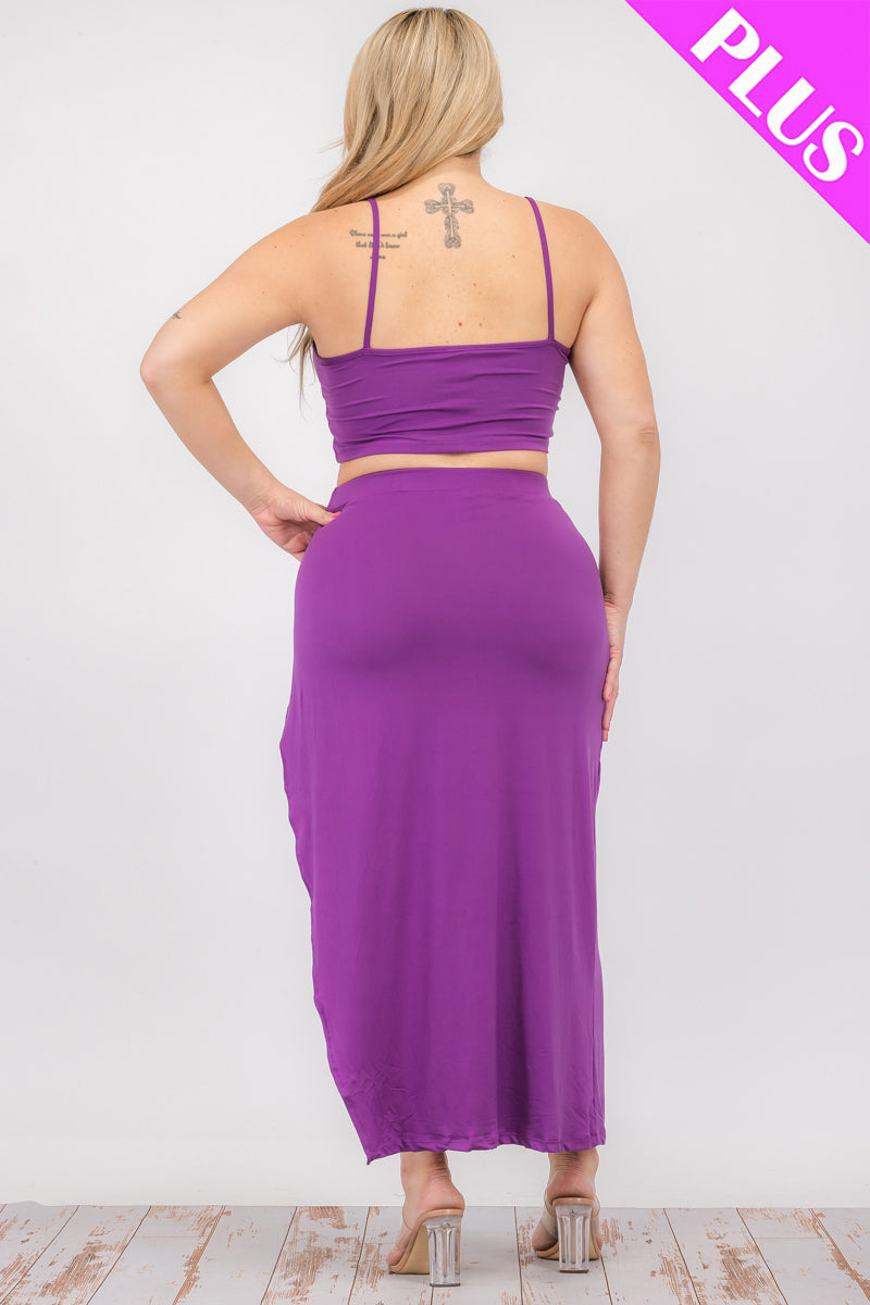 Plus Size Crop Cami & Split Thigh Maxi Skirt Set (CAPELLA)-2