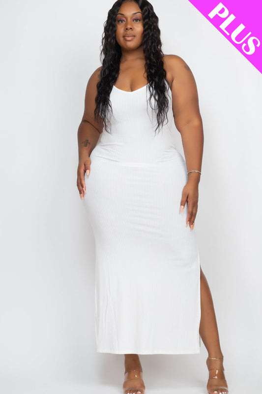 PLUS SIZE Ribbed Side Slit Long Cami Dress (CAPELLA)-10