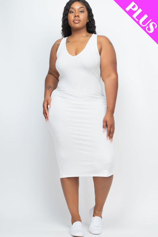Plus Size Ribbed Sleeveless Bodycon Dress (CAPELLA)-0