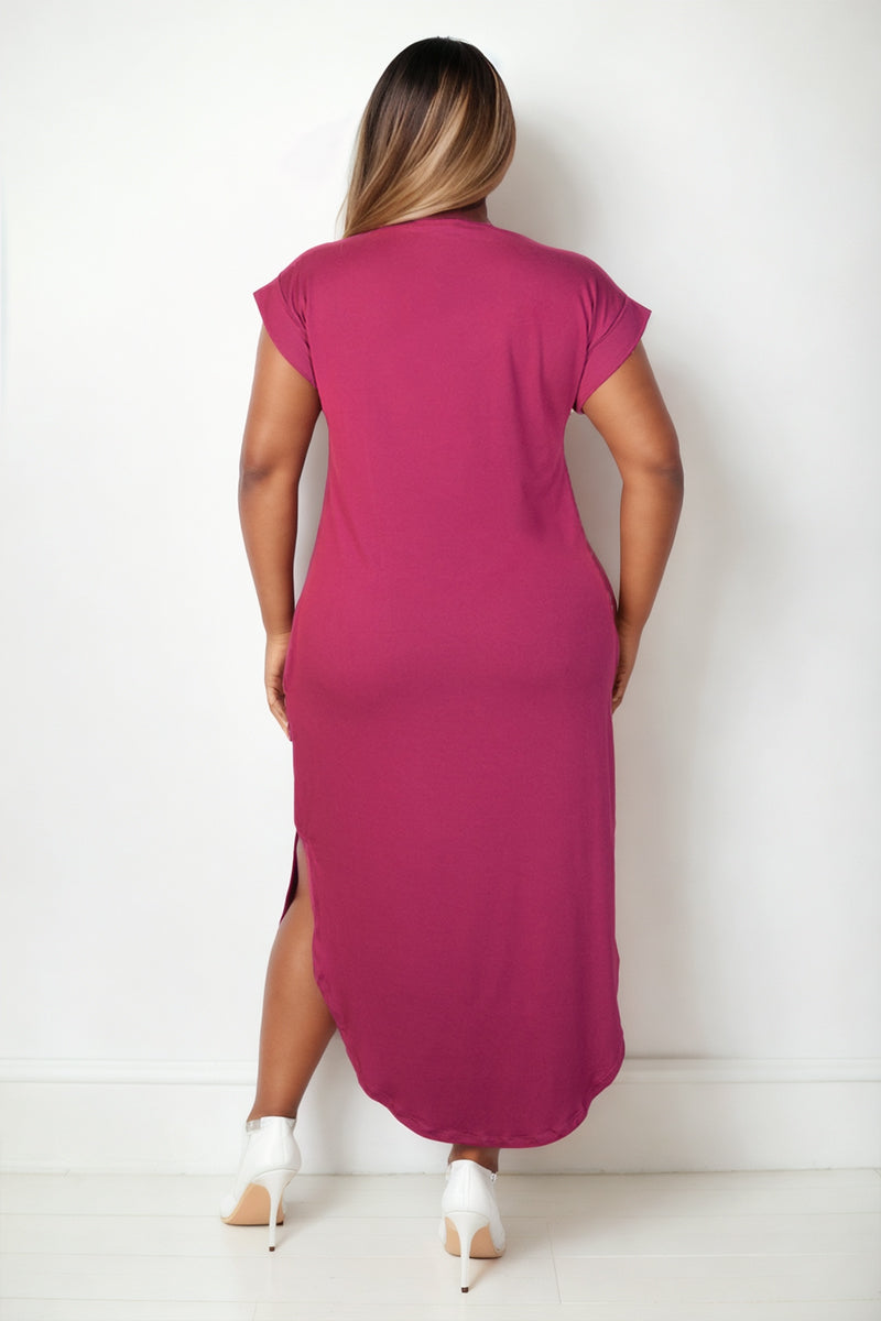 Plus Size Hidden Pocket Batwing Sleeve V Neck Long Dress (CAPELLA)-2