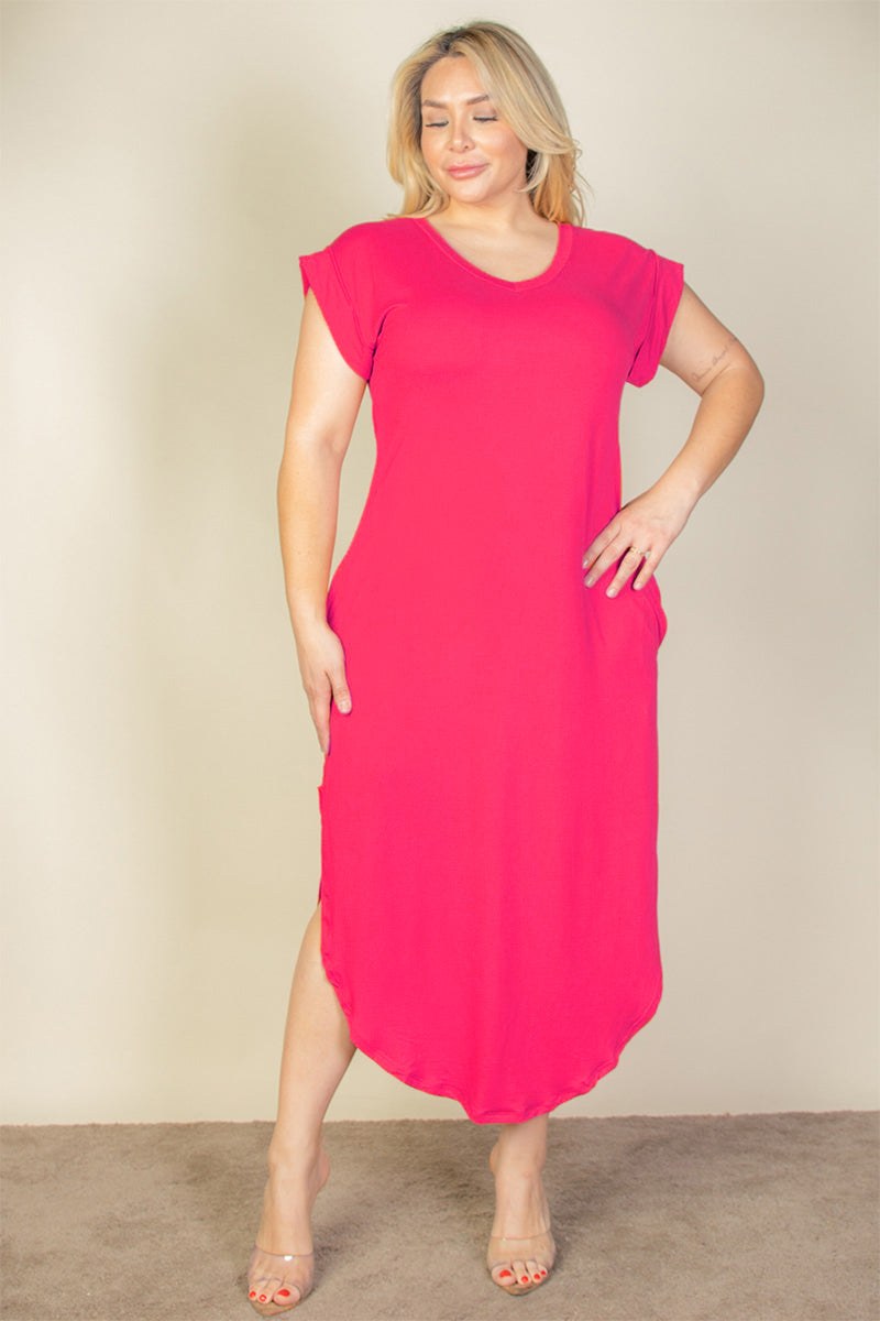 Plus Size Hidden Pocket Batwing Sleeve V Neck Long Dress (CAPELLA)-7