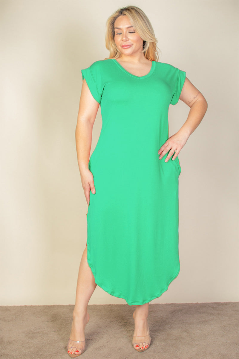 Plus Size Hidden Pocket Batwing Sleeve V Neck Long Dress (CAPELLA)-8