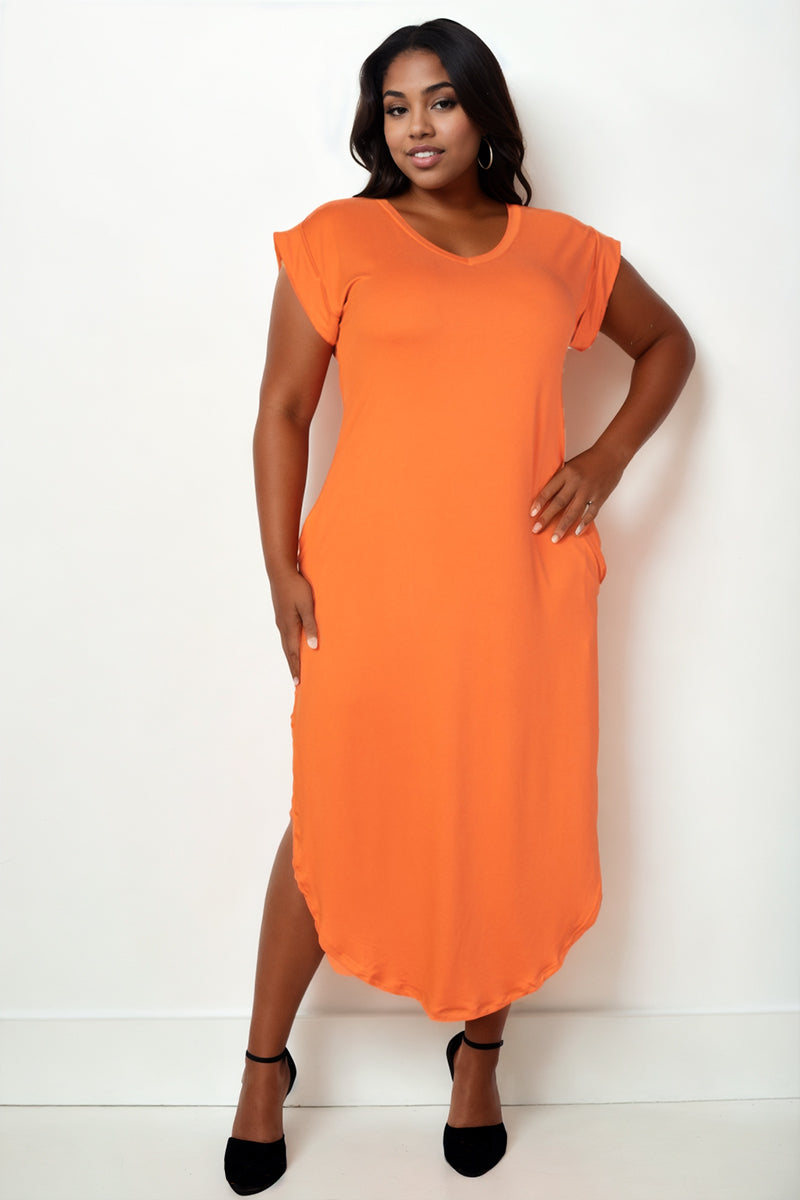 Plus Size Hidden Pocket Batwing Sleeve V Neck Long Dress (CAPELLA)-5