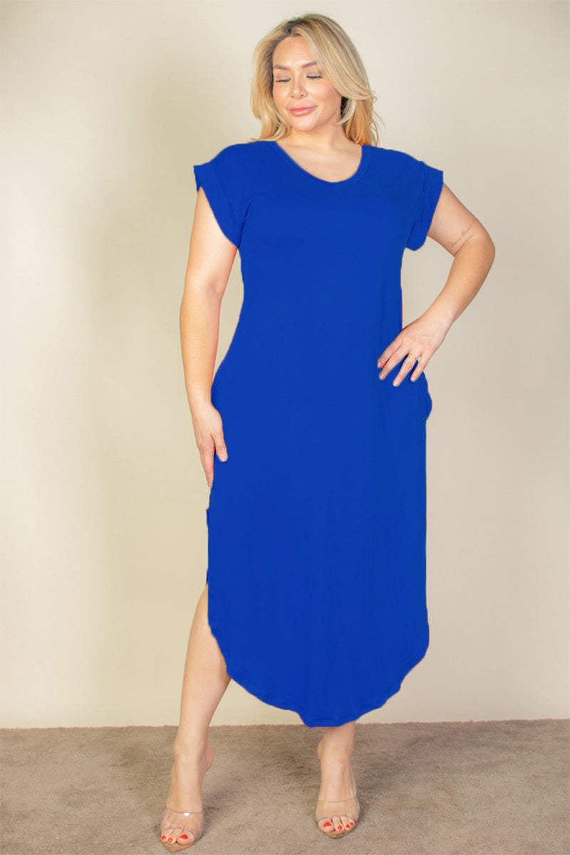 Plus Size Hidden Pocket Batwing Sleeve V Neck Long Dress (CAPELLA)-9