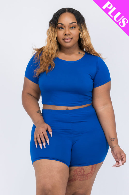 Plus Size Short Sleeve Crop Top & Shorts Set (CAPELLA)-10