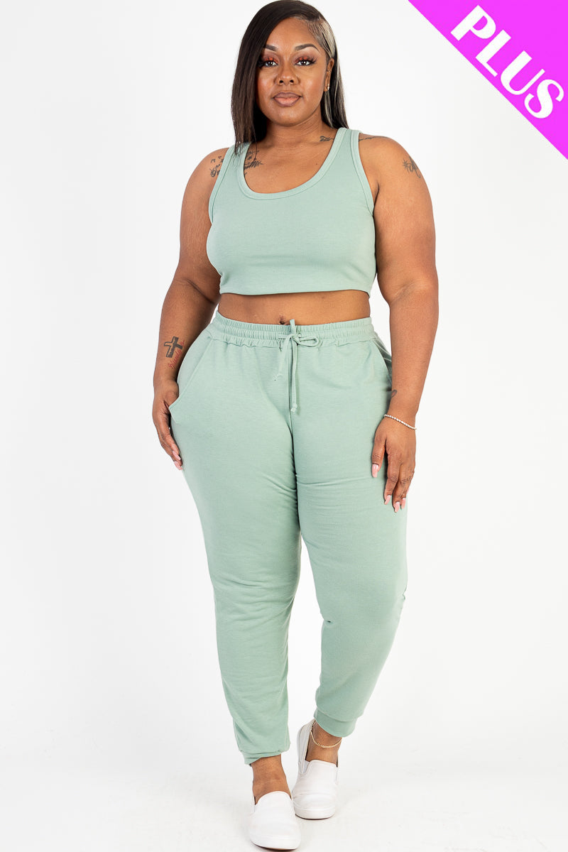 Plus Size French Terry Cropped Tank Top & Joggers Set (CAPELLA)-7
