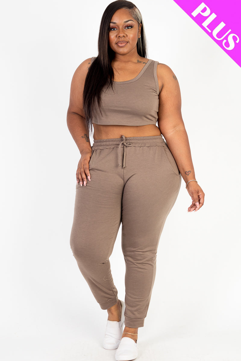 Plus Size French Terry Cropped Tank Top & Joggers Set (CAPELLA)-8