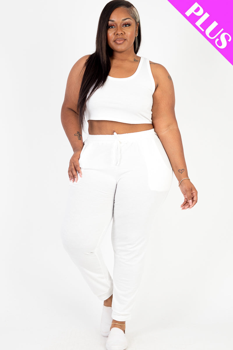 Plus Size French Terry Cropped Tank Top & Joggers Set (CAPELLA)-9