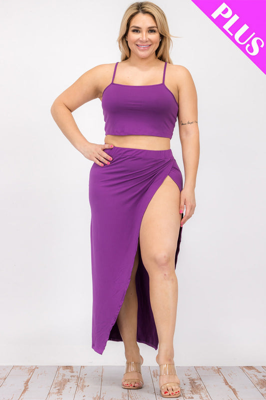Plus Size Crop Cami & Split Thigh Maxi Skirt Set (CAPELLA)-0
